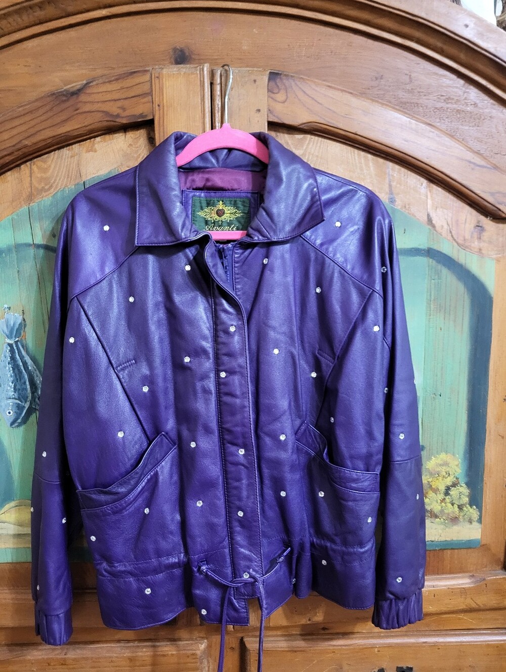 Vintage Avanti Purple Rhinestone Embellished Leather Jacket
